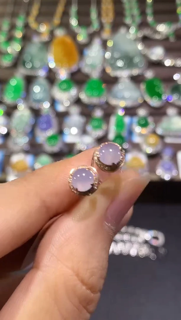 18K金镶嵌翡翠耳饰B2 紫货有色差  多样性 一件发货