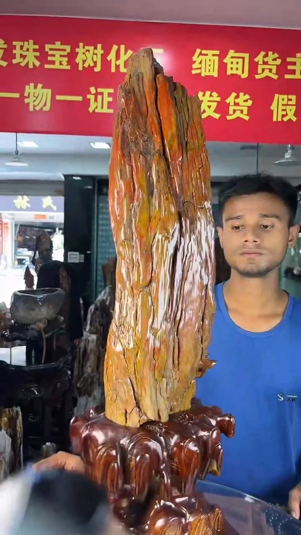 缅甸天然树化玉摆件