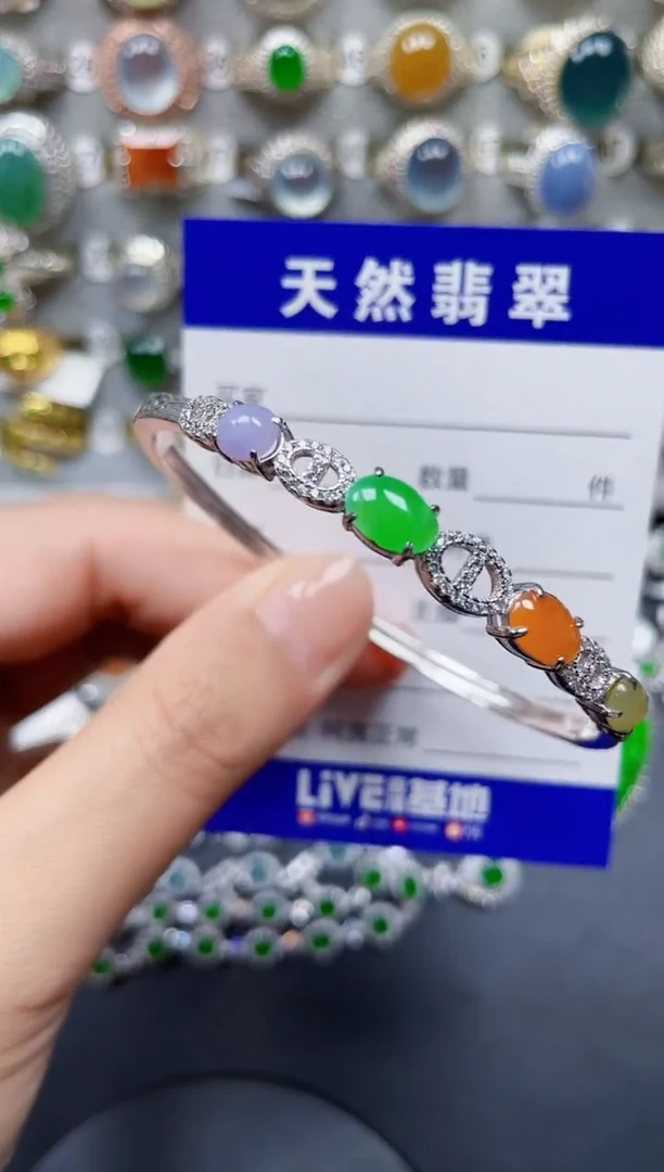 翡翠手镯银S925镶嵌156