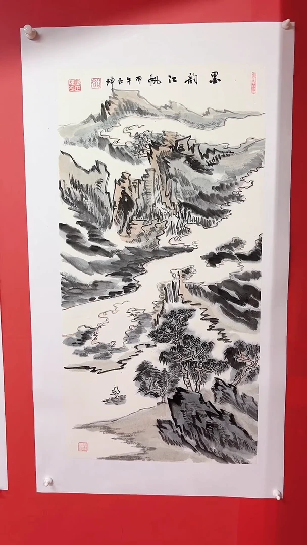 国画墨韵江帆/3尺托底/谭正坤