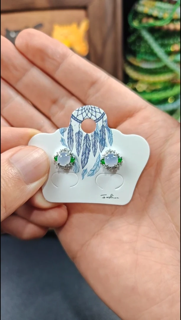 银S925镶嵌翡翠耳饰翡翠耳饰S925银镶嵌