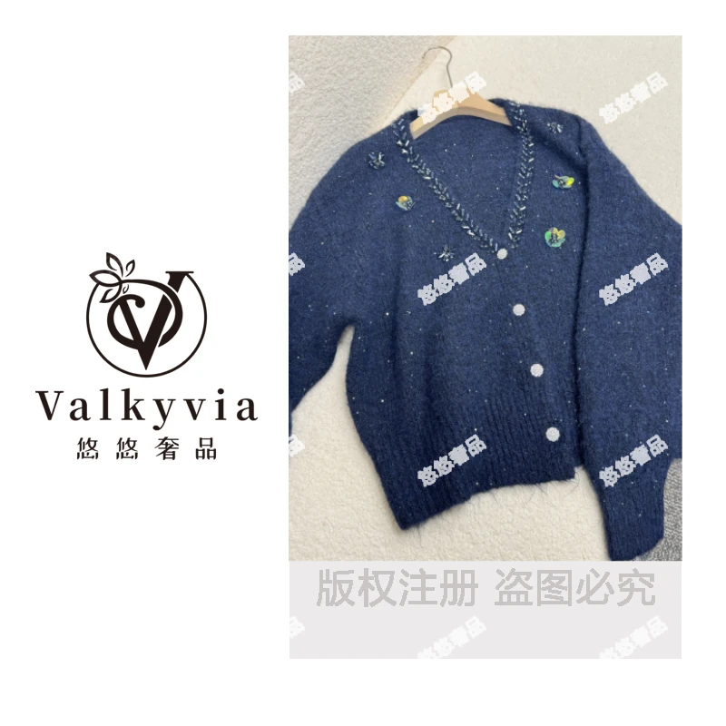 【Valkyvia/悠悠奢品】羊毛亮钻多彩亮片针织开衫毛衣msl930