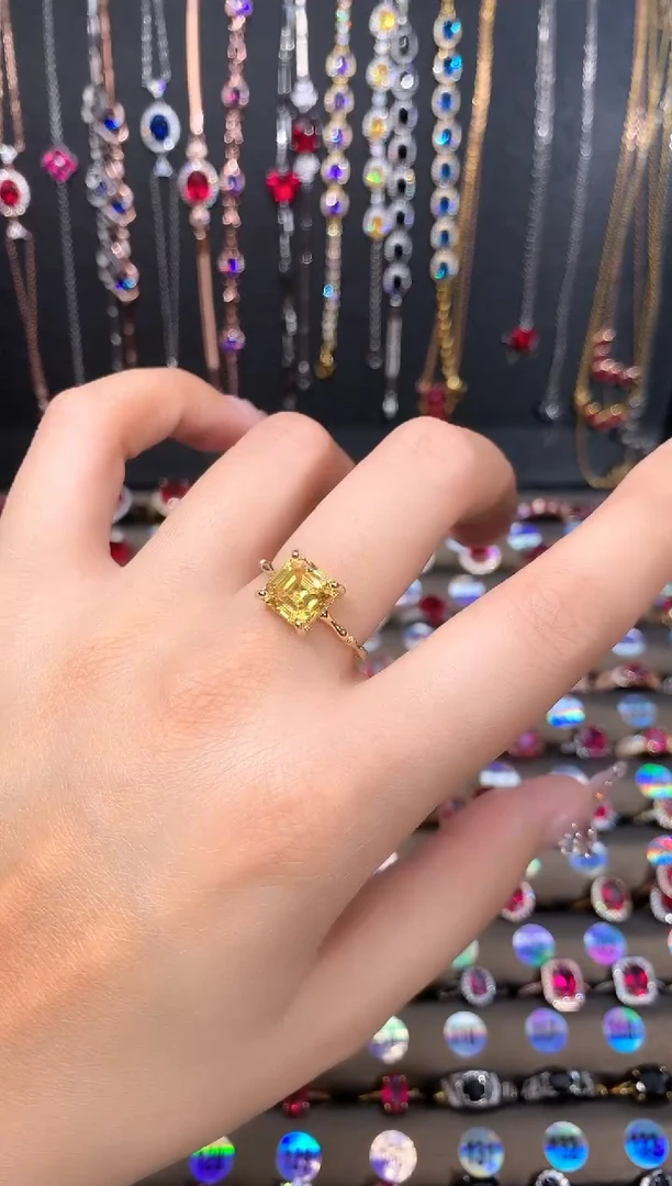 水晶戒指银S925镶嵌金色