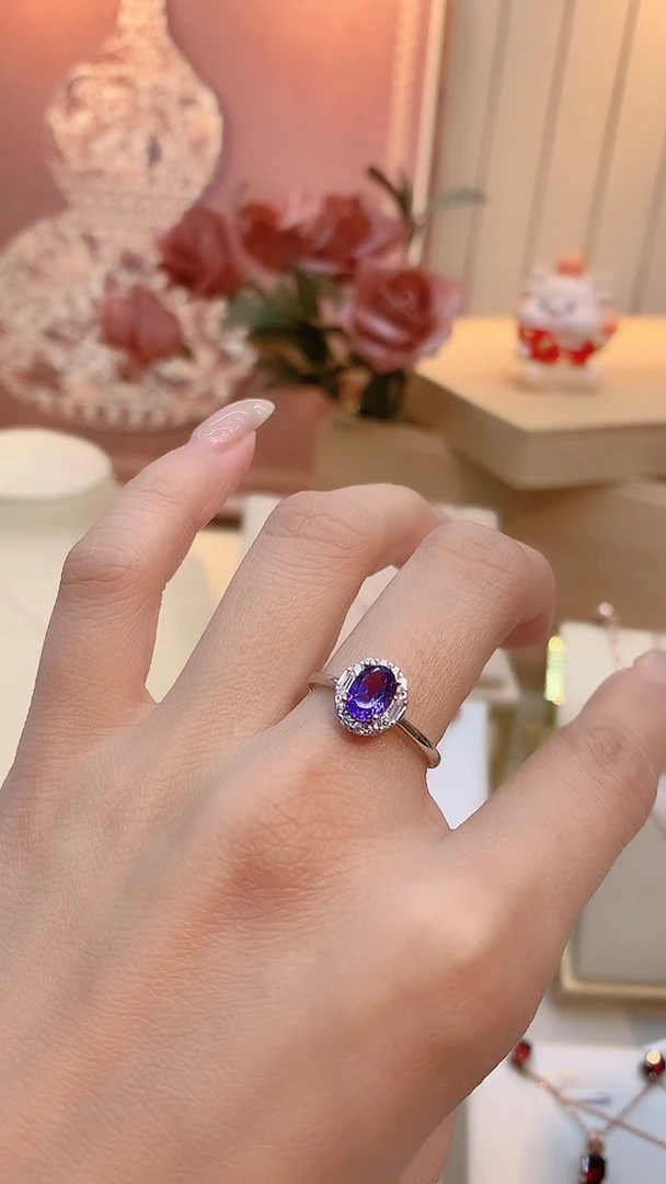 银S925镶嵌戒指紫晶紫水晶
