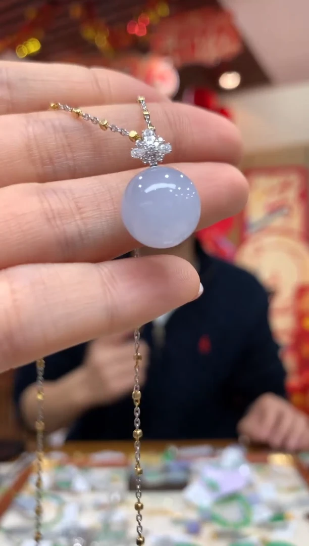 吊坠(不含链)18K金镶嵌翡翠圆珠
