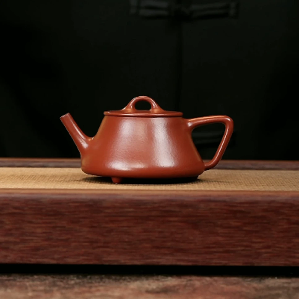 【几何石瓢】 原矿朱泥大红袍 160cc 手工制作 内推孔 宜兴紫砂壶