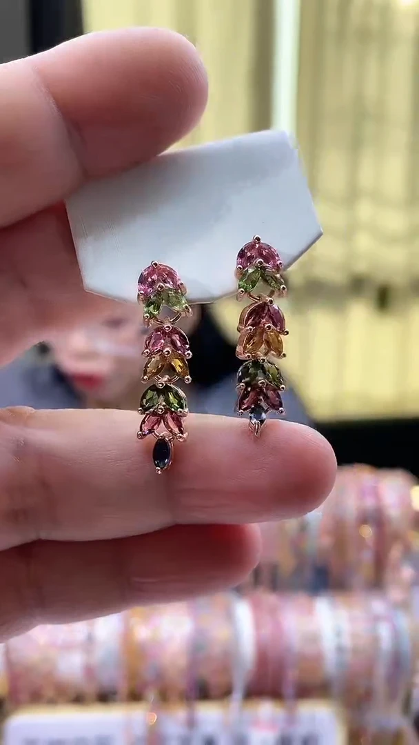 【闪购商品】碧玺耳钉·银S925镶嵌54534354354354