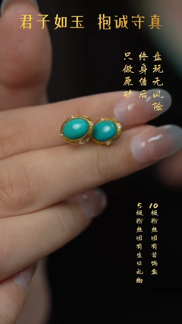 18K金镶嵌绿松石P200(多样性发一件)耳钉