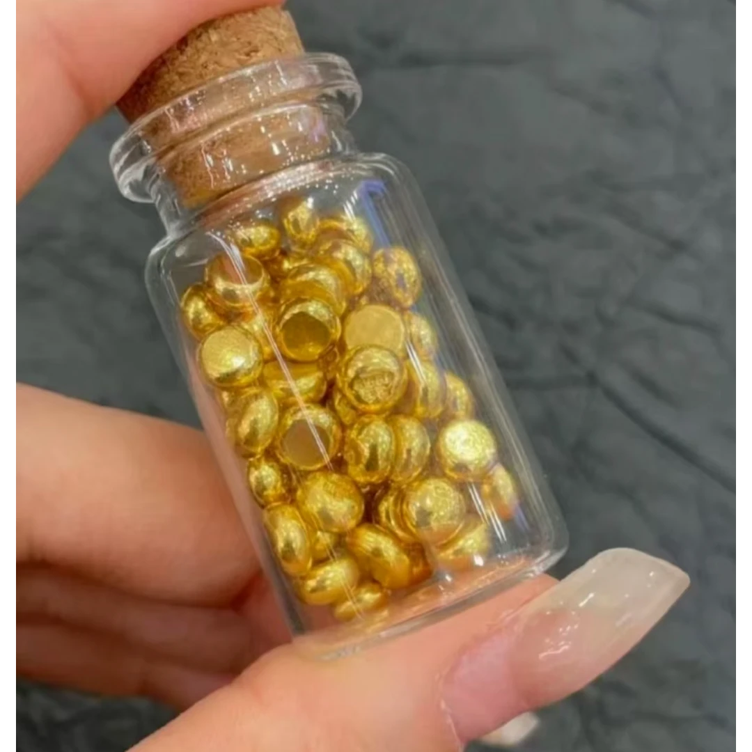 金色可收藏金豆子实心摆件 手把件玻璃瓶收纳 珍藏 可 融化改款