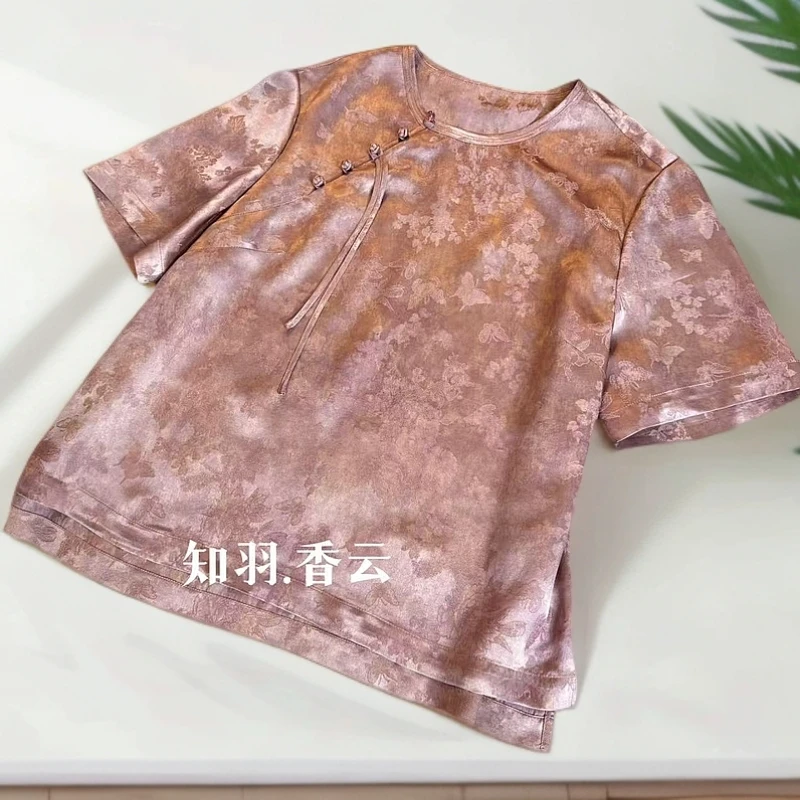 知羽.香云【蝶韵花晓】桑蚕丝提花罗手工盘扣新中式上衣ZY258823-1