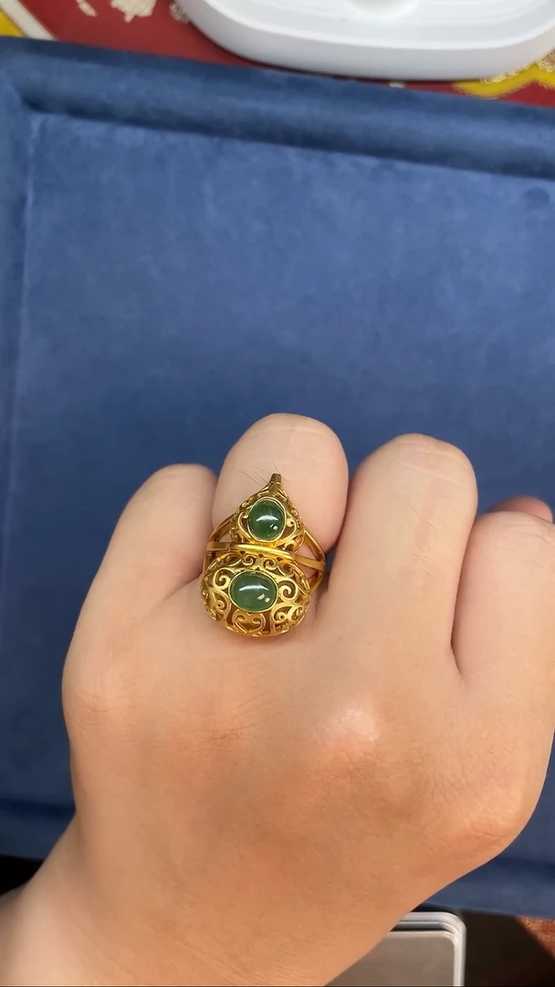 翡翠戒指银S925镀金镶嵌1
