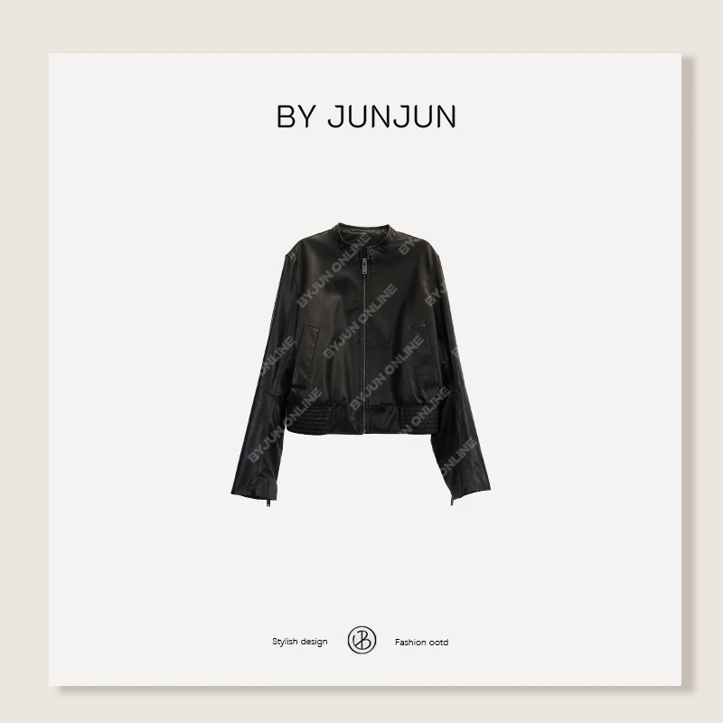 BYJUNJUN【帅姐皮衣】轻盈软糯头层绵羊皮皮衣外套