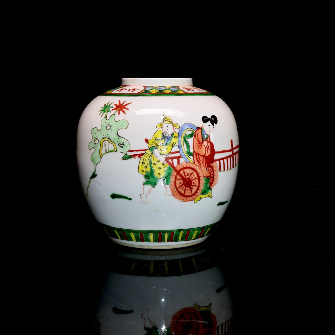 18:民国粉彩长亭送别人物故事罐