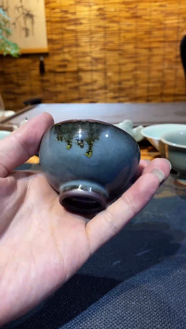 山隐青瓷龙窑柴烧铁胎粉青主人杯30cc