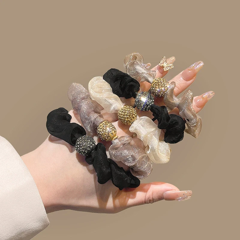 2025新款网纱闪珠头绳女简约气质扎头发绳高级感发圈橡皮筋小皮套