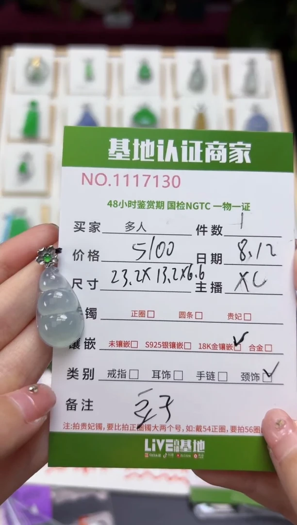 翡翠18K金镶嵌吊坠(不含链)多人