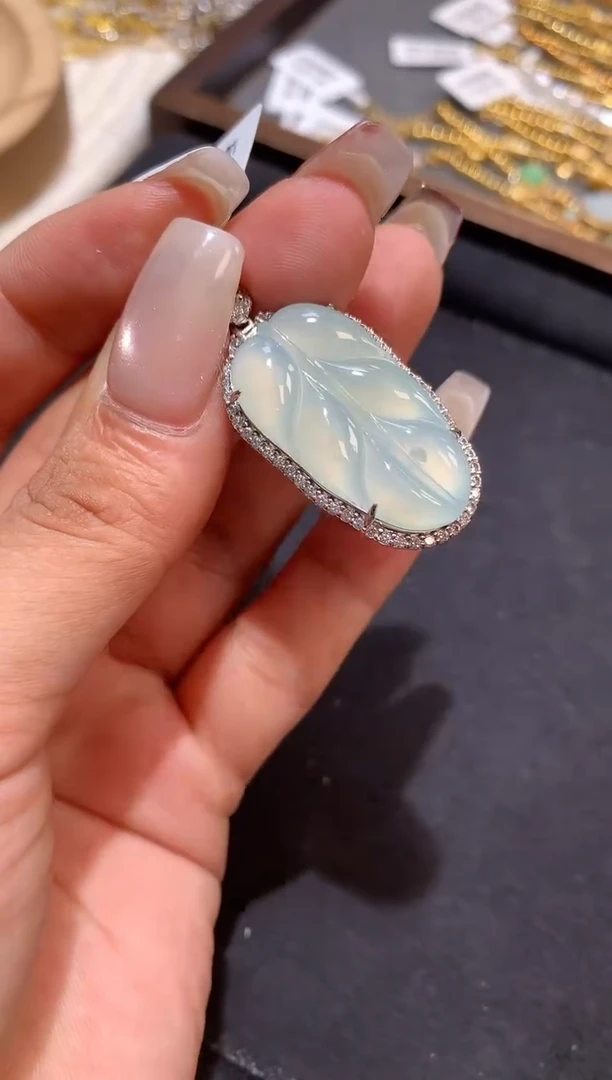 吊坠(不含链)银S925镶嵌翡翠【挽石珠宝】叶子