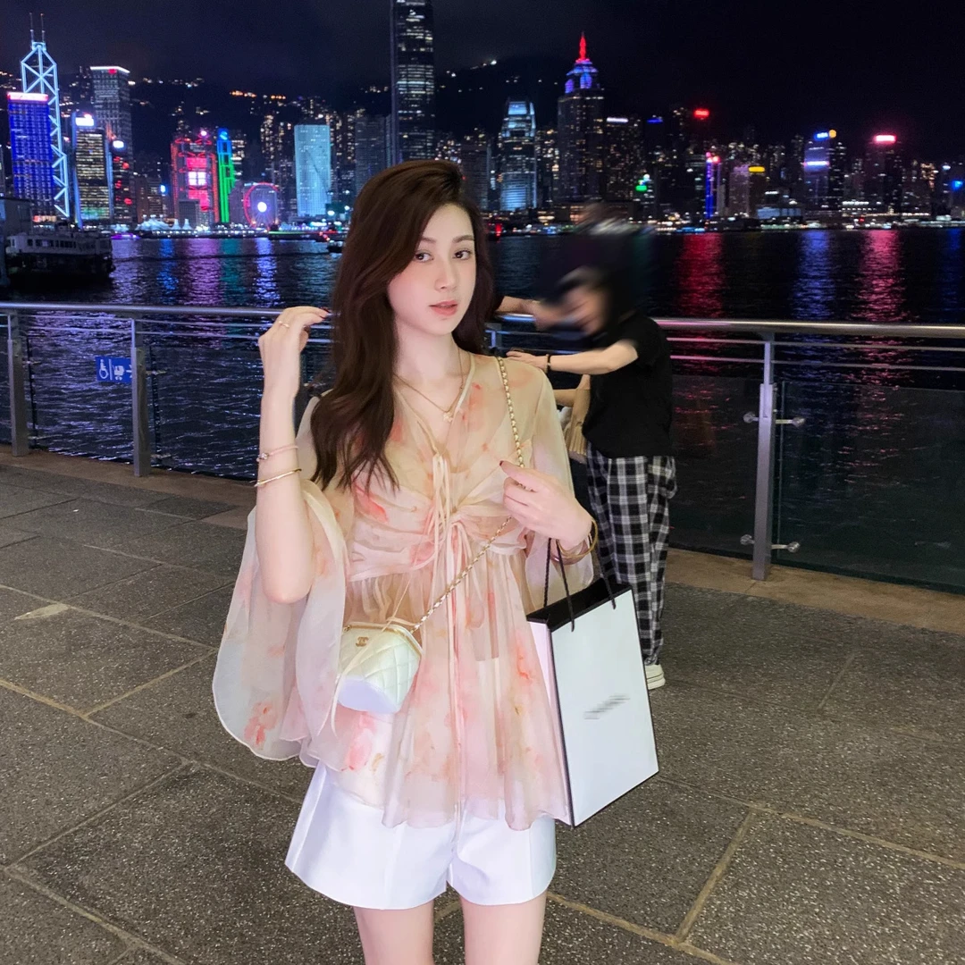 【清清专区】夏季V领衬衫女新款时尚短裤25年爆款荷叶边上衣女