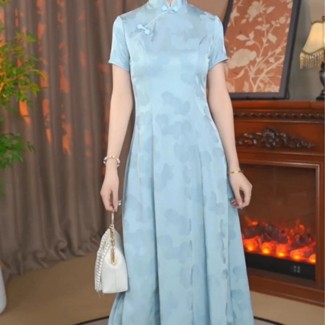 诺妮-云锦缎银杏叶提花A版改良旗袍