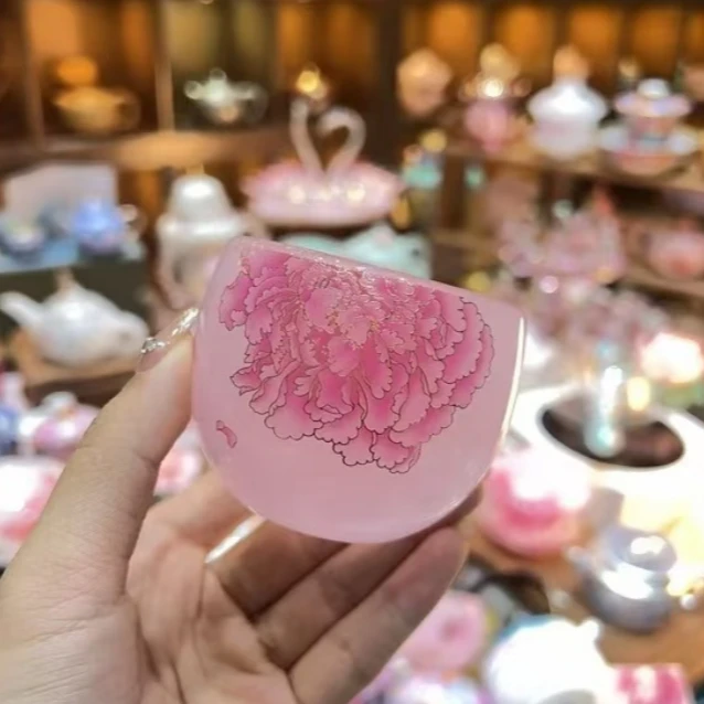粉色牡丹粉玉琉璃杯子 1136
