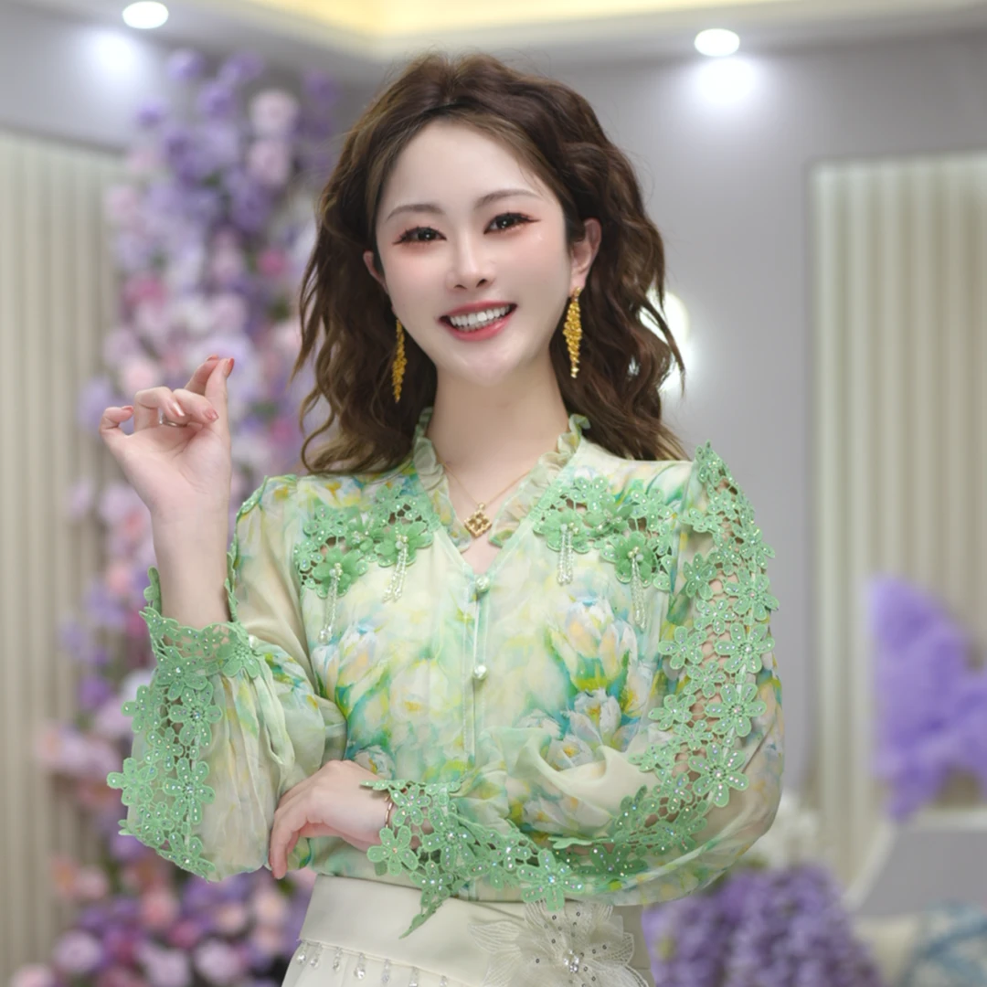 米娅 春季新款流行时尚碎花衬衫春游出行衣服高质感上衣女 DY5688