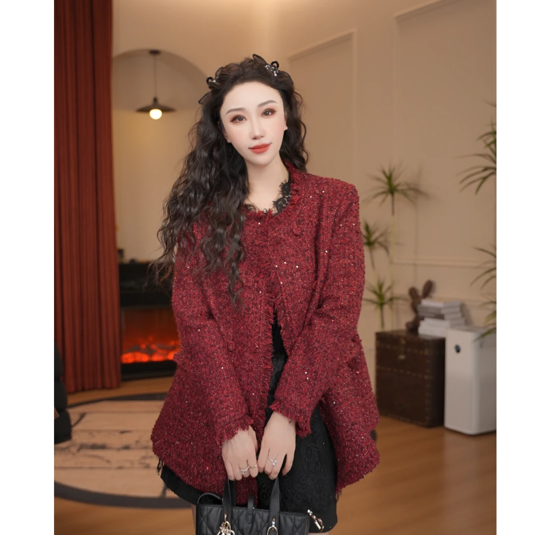 JR·雪姐·丹朱华裳-91393 轻奢复古小香风粗花呢圆领气质外套