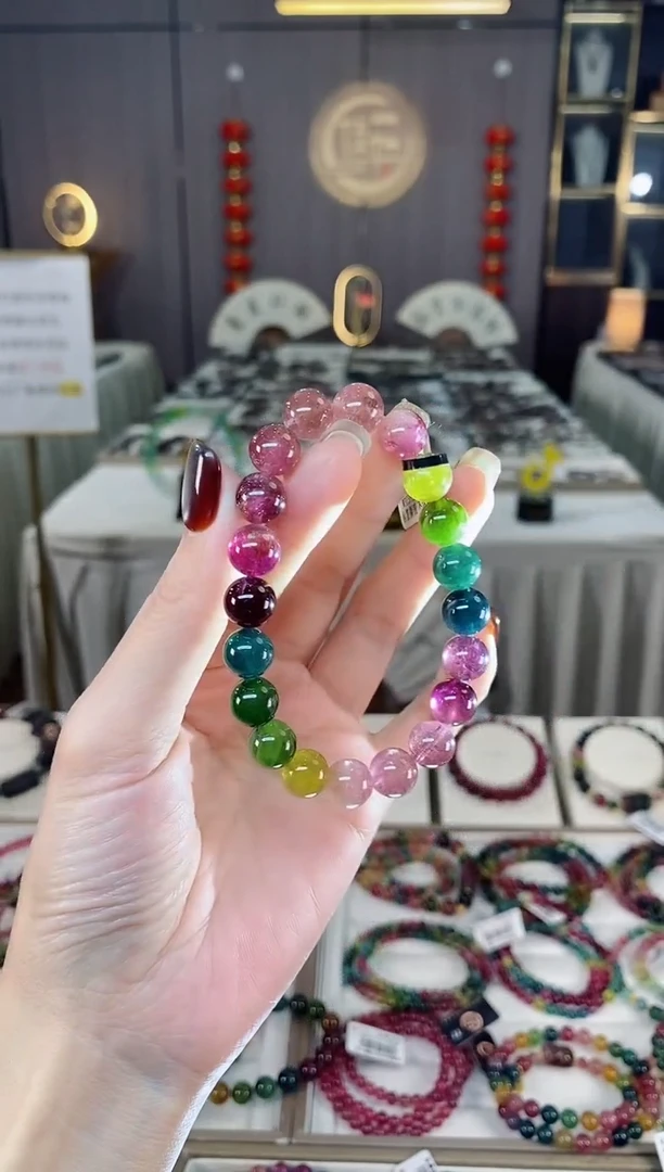 未镶嵌老矿碧玺色标彩虹单圈手串9mm+碧玺dan多样性发货一条