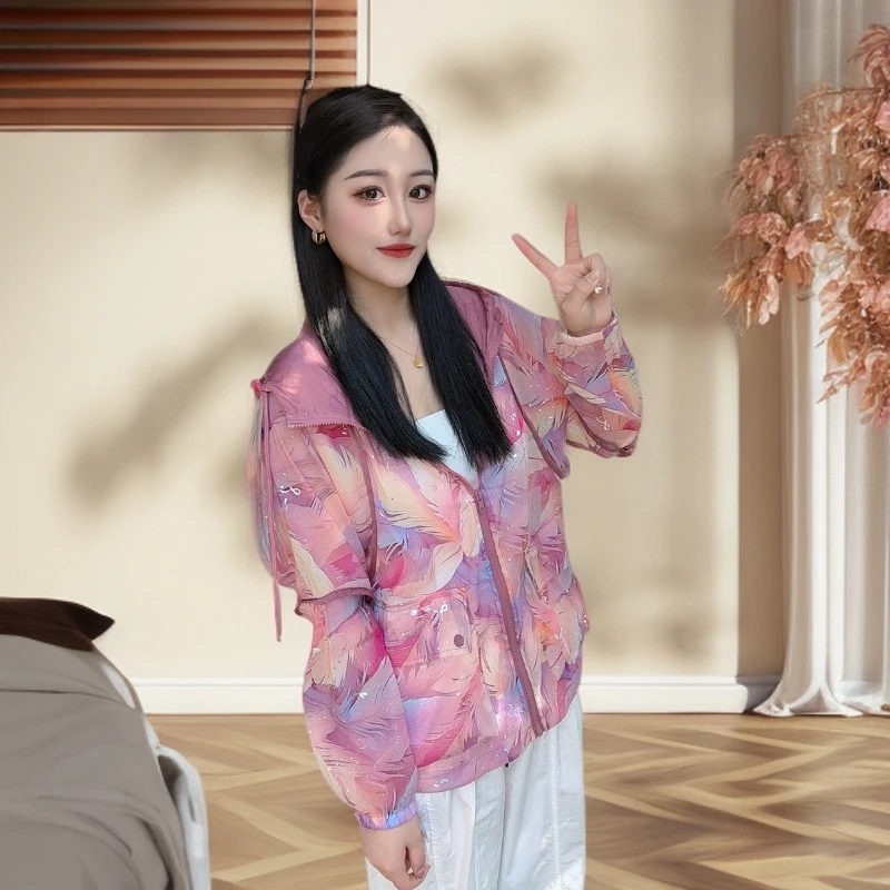 夏季新款宽松洋气薄款连帽碎花防晒女时尚小众潮