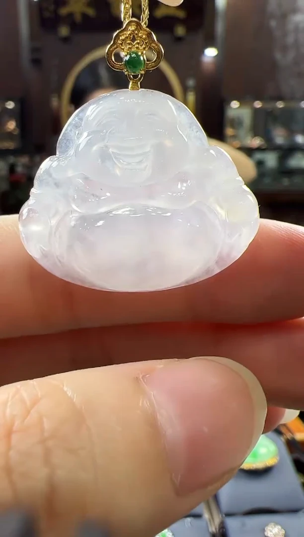 翡翠挂件18K金镶嵌佛公 不含链