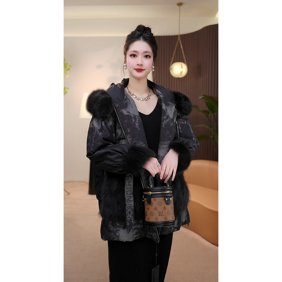 【茅茅专属】2269狐狸毛牛仔拼接派克服