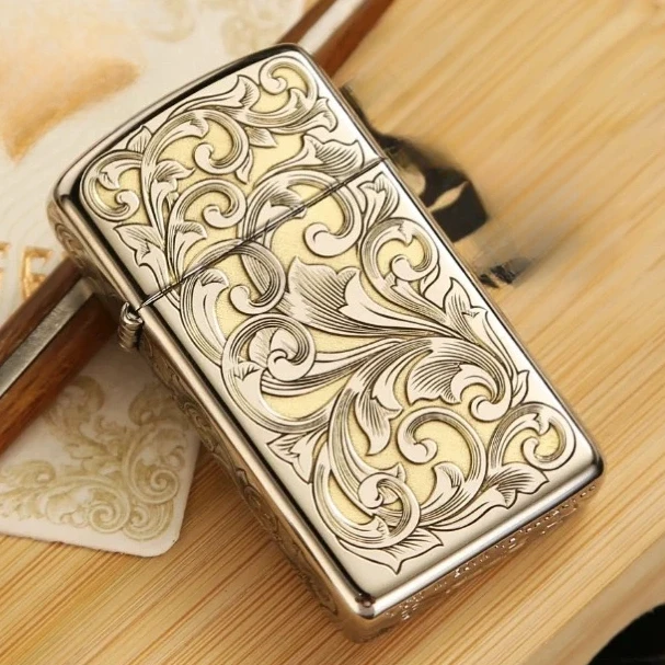 【CC】ZIPPO打火机双色W纤巧窄机盔甲大唐草花情人节礼物DY9920DK