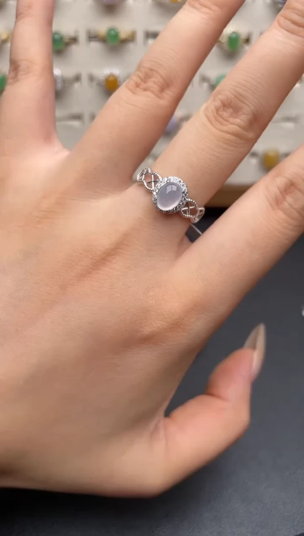 银S925镶嵌戒指翡翠一物一证一礼盒