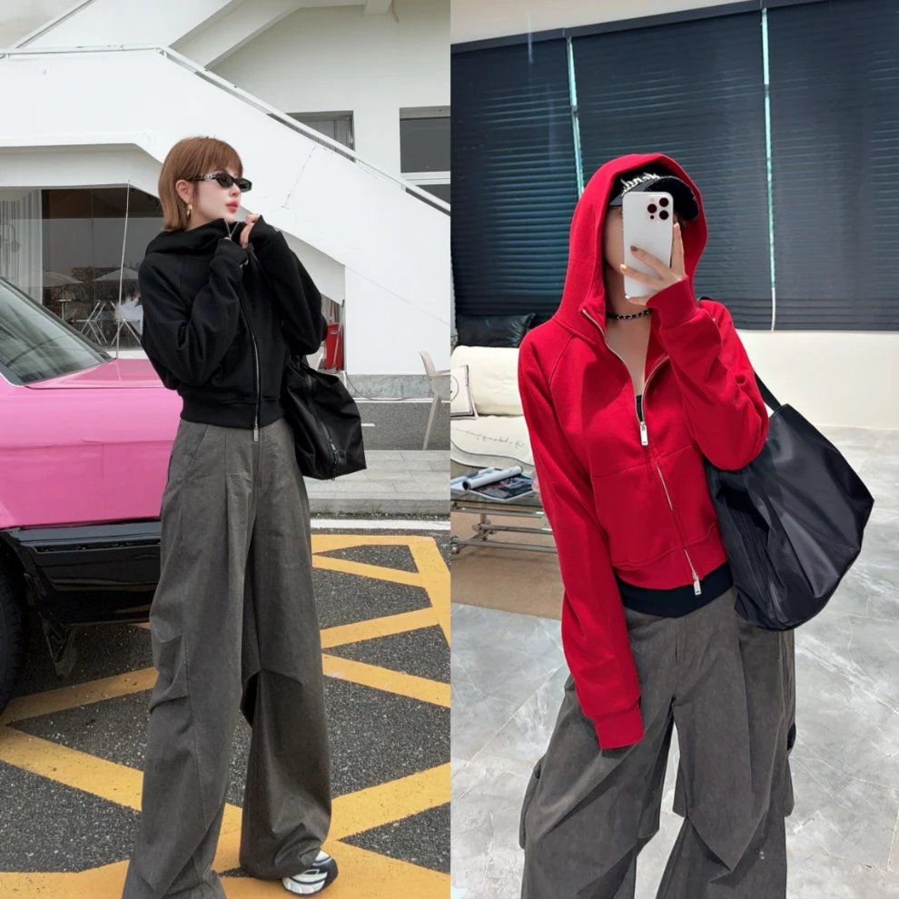 “美式纯色简约”卫衣连帽外套