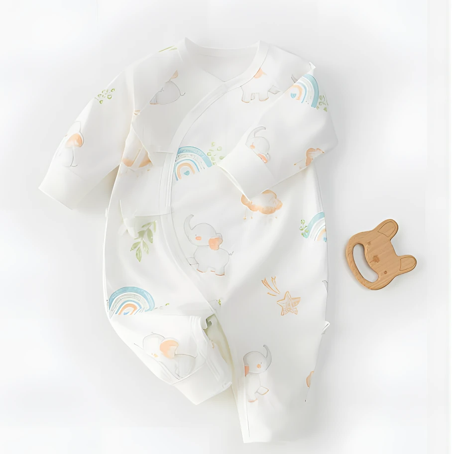 待产新生儿婴儿衣服春装连体纯棉偏襟护肚0-高颜值婴儿外出衣服