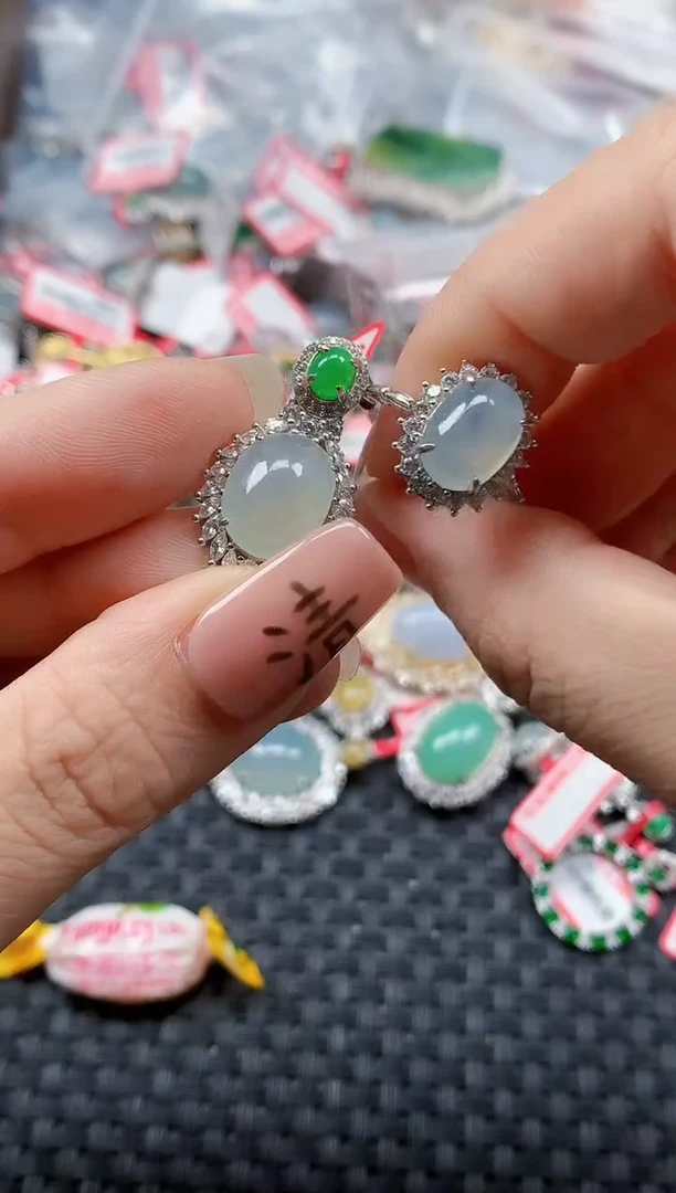 银S925镶嵌戒指翡翠天然A货缅甸翡翠