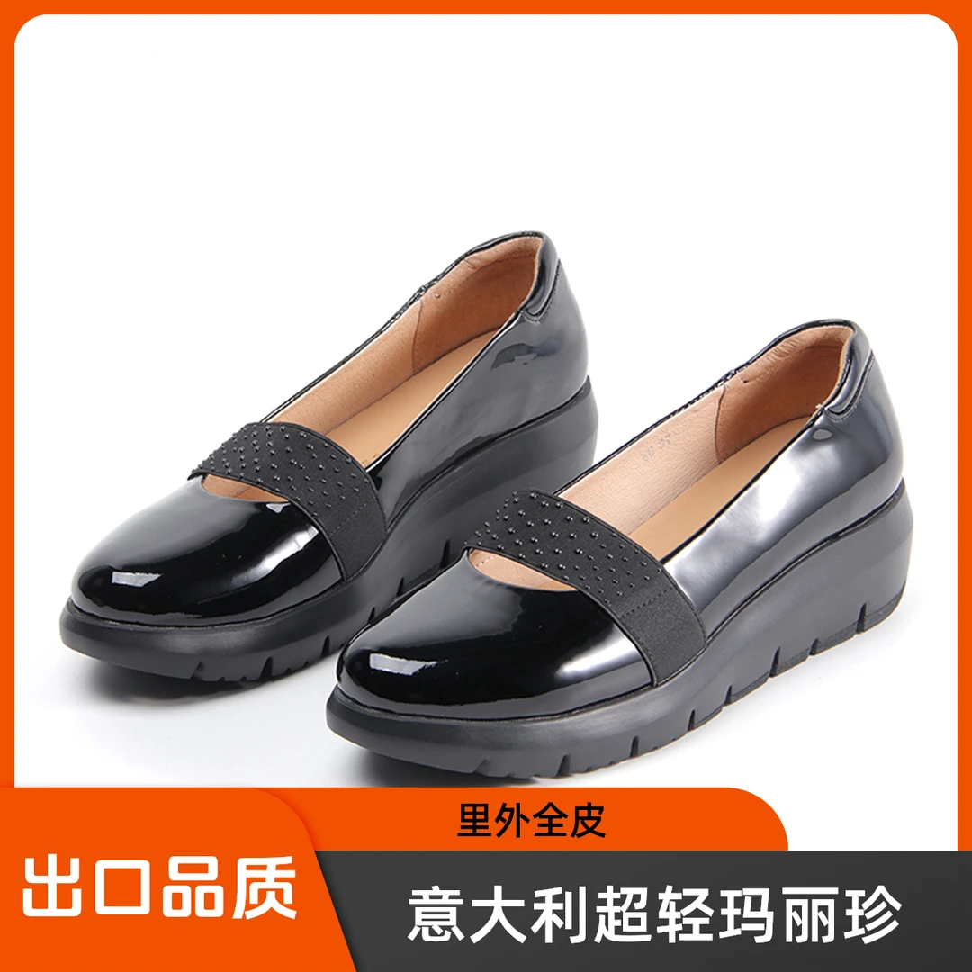 意大利超轻纯色水钻坡跟时尚木偶芭蕾鞋坡跟鞋国潮鞋子单鞋百搭