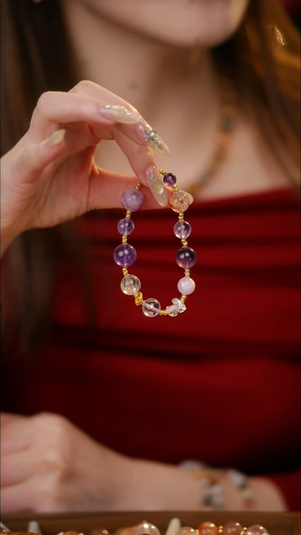 合金手串水晶紫水晶 黑金超七