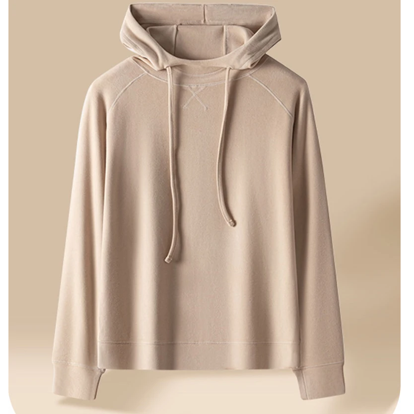 L322 连帽双面加厚绒卫衣添加羊绒蛋白纯色宽松时尚打底针织长袖