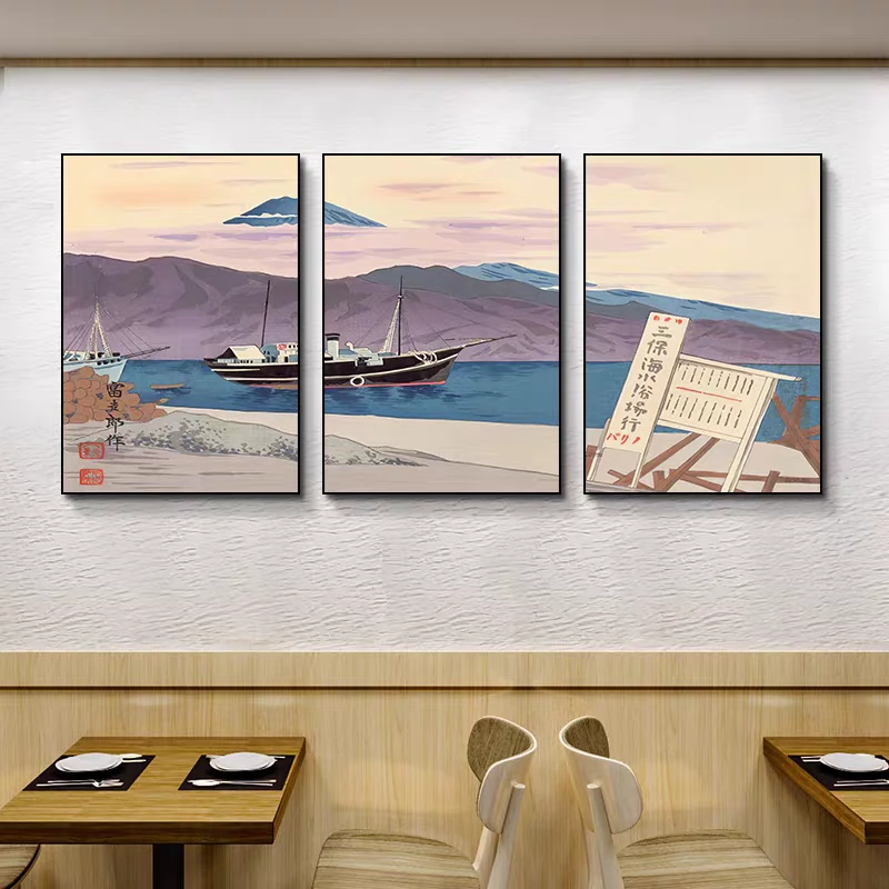 日式画原木风装饰画客厅背景墙风景画卧室酒店餐厅玄关浮世绘挂画