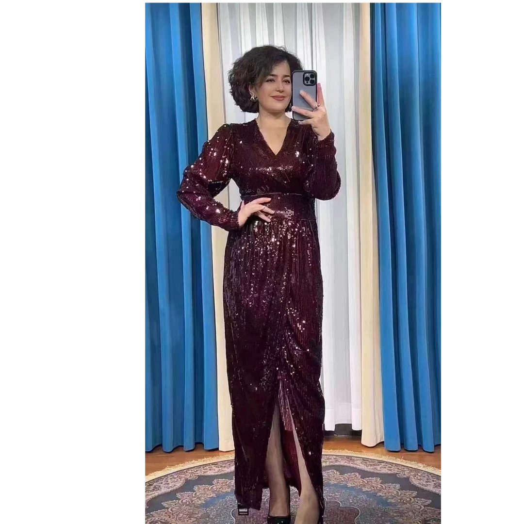 新款优雅长款高级感修身轻奢黑色连衣裙显瘦秋冬女装气质时尚款