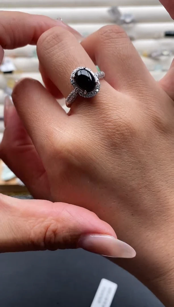 银S925镶嵌戒指翡翠缅甸天然A货翡翠111   3-2