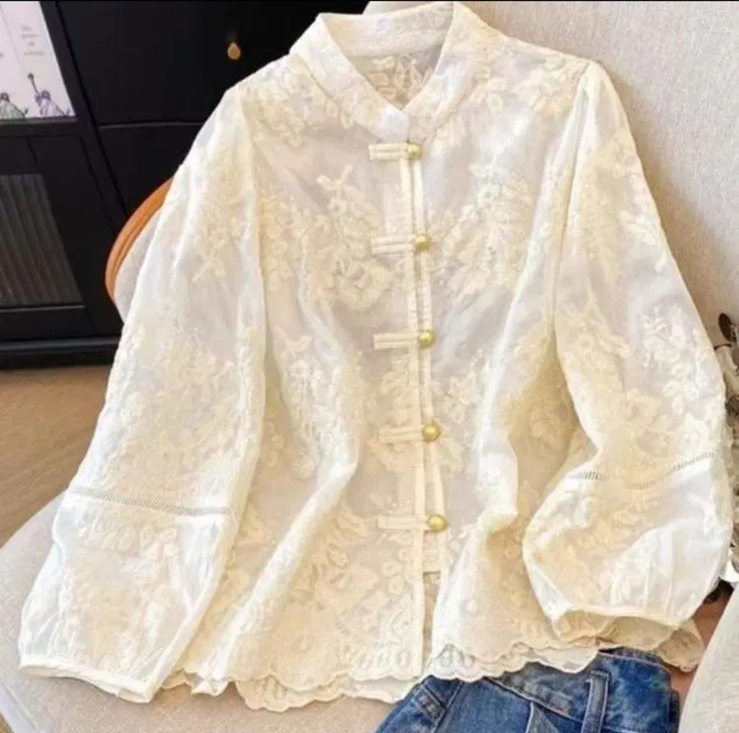 （蕾丝）秋季衬衫女新中式洋气百搭气质衬衣长袖复古中国风显瘦