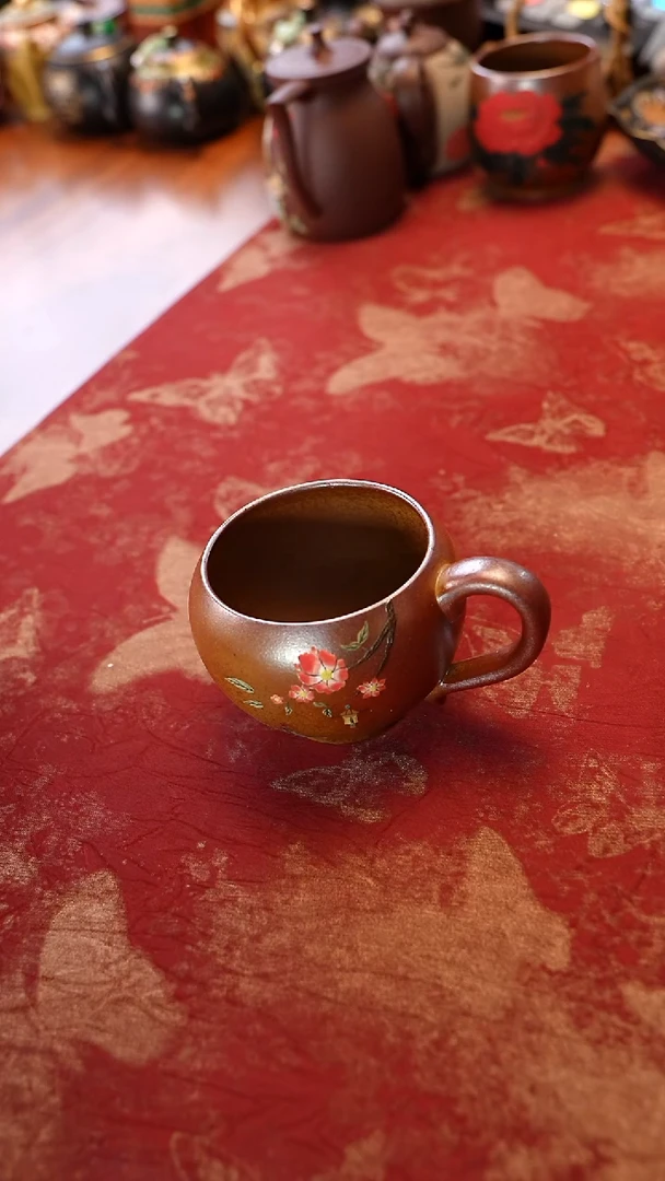 茶壶紫砂段泥柴烧背影把手杯