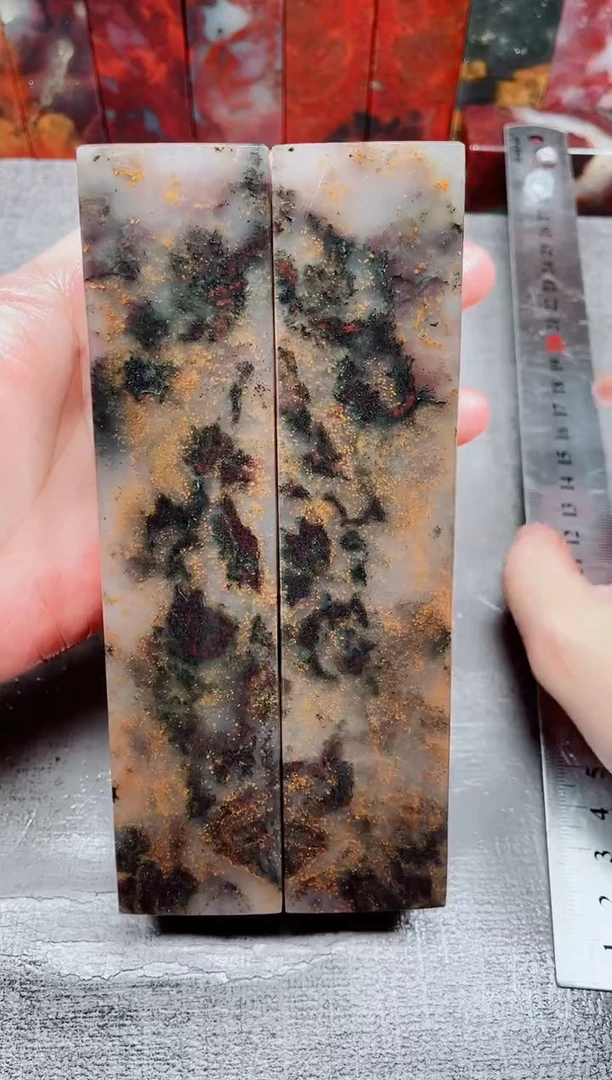 玉桂林鸡血玉素章水墨金点对章31
