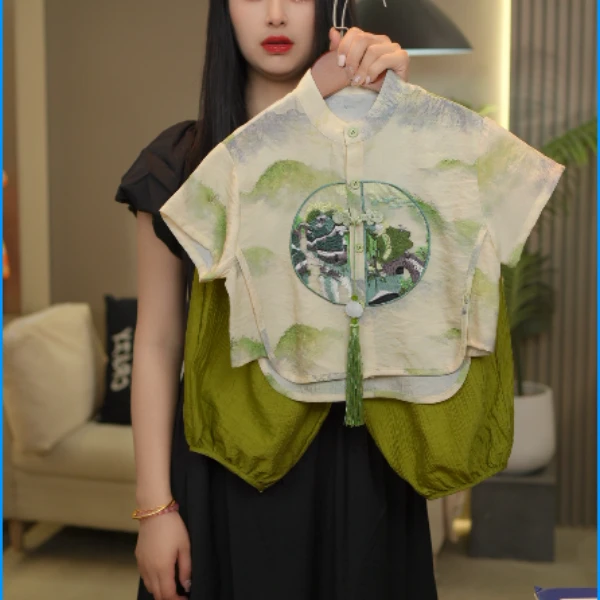 【2025】新款夏季时尚新中式衬衫儿童宽松复古时髦百搭休闲衬衫男童