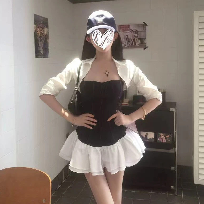 吊带连衣裙女2025夏季新款拼接修身a字短裙抹胸裙子