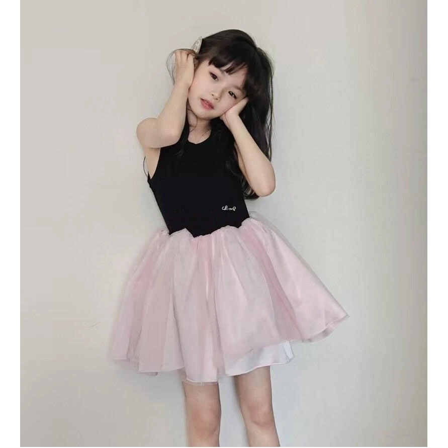 小思家女童2025夏季新款韩版洋气甜美芭蕾公主风背心网纱连衣裙