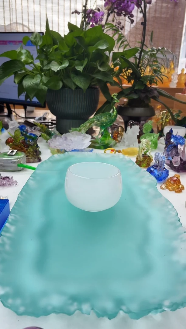 手工艺品琉璃蕙***.白色琉璃玉主人杯5公分