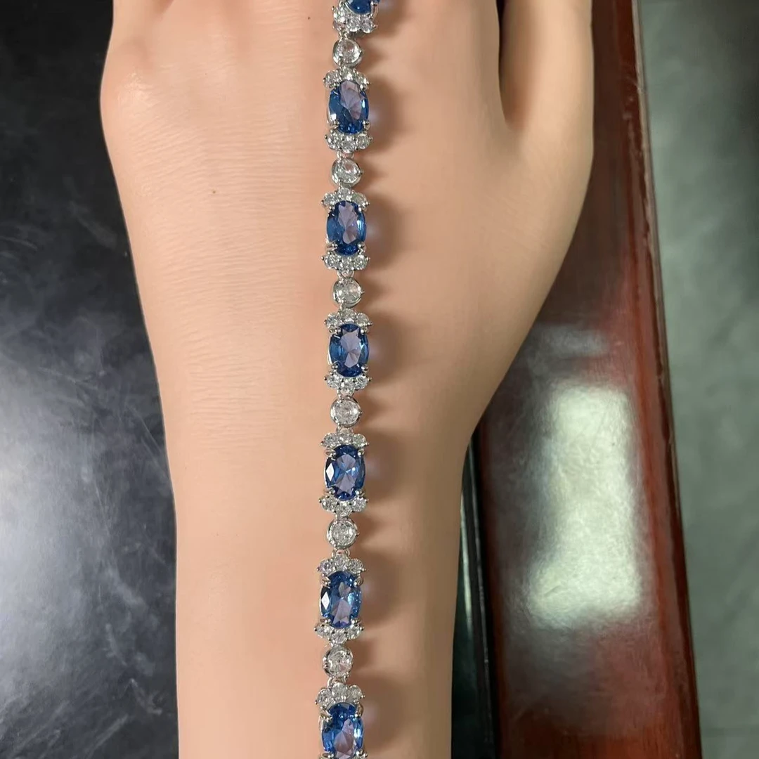 培育蓝宝石Q蓝色托帕石高定简约百搭时尚轻奢精美手链31722