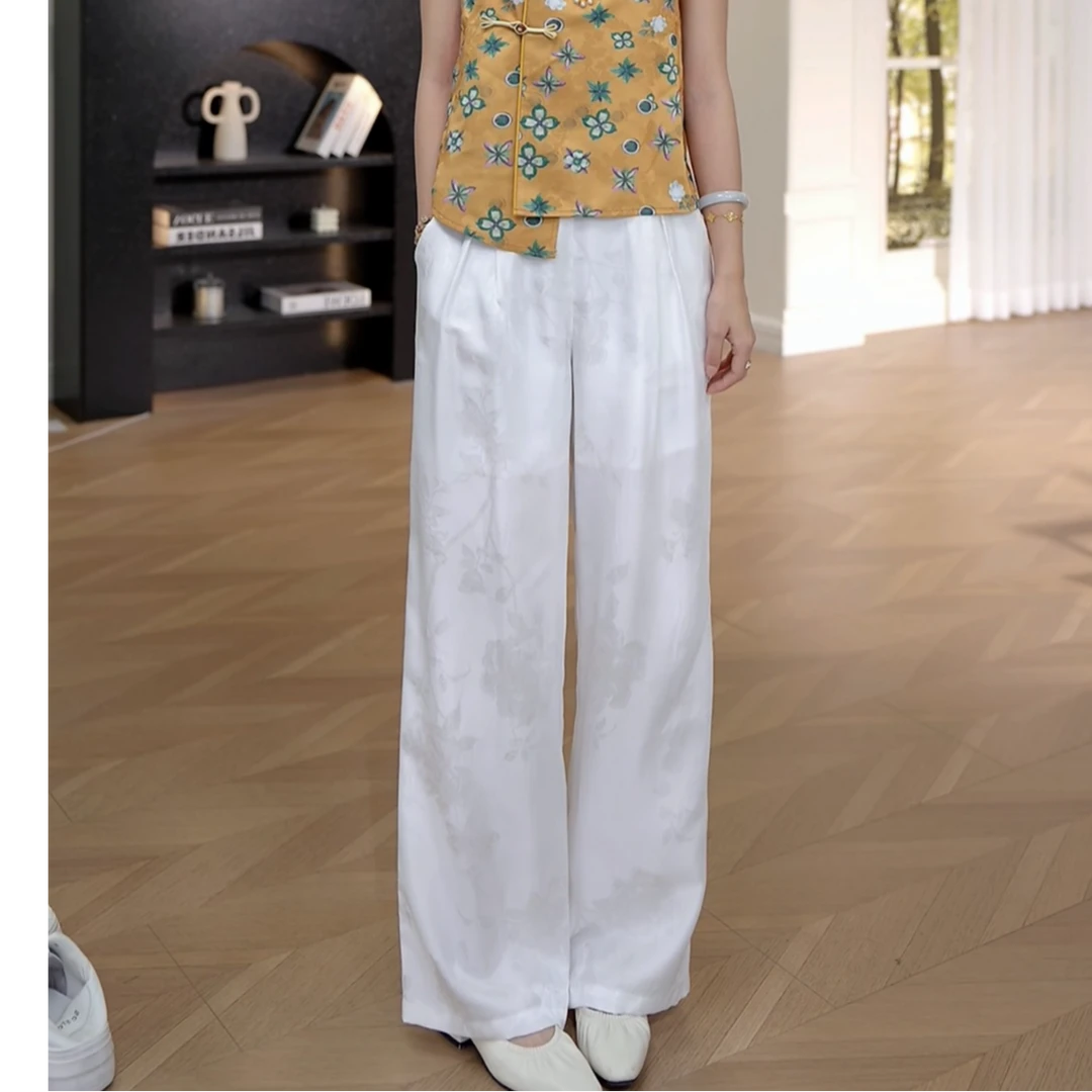 思思小个子女装【新款新中式国风高腰百搭休闲垂感直筒裤】#25F347